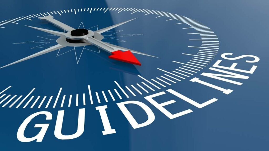 Blue compass with red arrow pointing to the word "Guidelines" that is written on it
